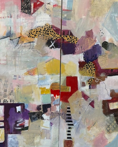 "On the Road Again” 
mixed media diptych
48x36